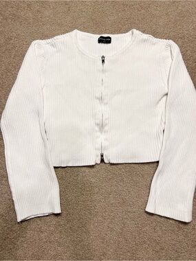 White Fox Boutique White Ribbed Zip-Up Sweater